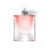 Perfume original Lancôme La Vie Est Belle para mujer en frasco de cristal con lazo gris y líquido rosado.