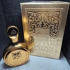 Perfume árabe Fakhar Lattafa Gold para mujer en frasco redondo dorado con caja de lujo.
