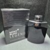 Perfume original Montblanc Legend para hombre en frasco negro con detalles plateados y caja original.