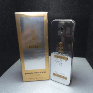 Perfume original Paco Rabanne 1 Million Lucky para hombre en frasco de lingote plateado con caja original.