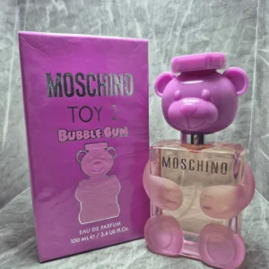 Perfume Moschino Toy 2 Bubble Gum para mujer en frasco de osito rosa con su caja.