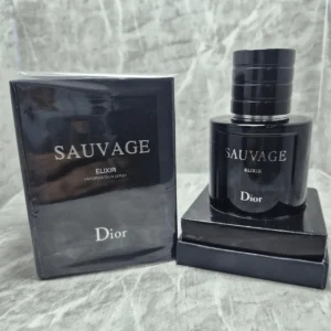 Perfume Dior Sauvage Elixir para hombre en frasco azul oscuro de 60ml con su caja de lujo.